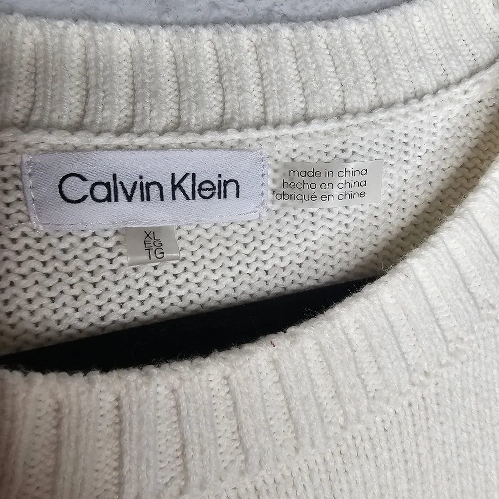 Calvin Klein Ivory Sweater Womens XL Cable Knit Preppy Luxury Logo Quiet Luxury‎ - Picture 6 of 11